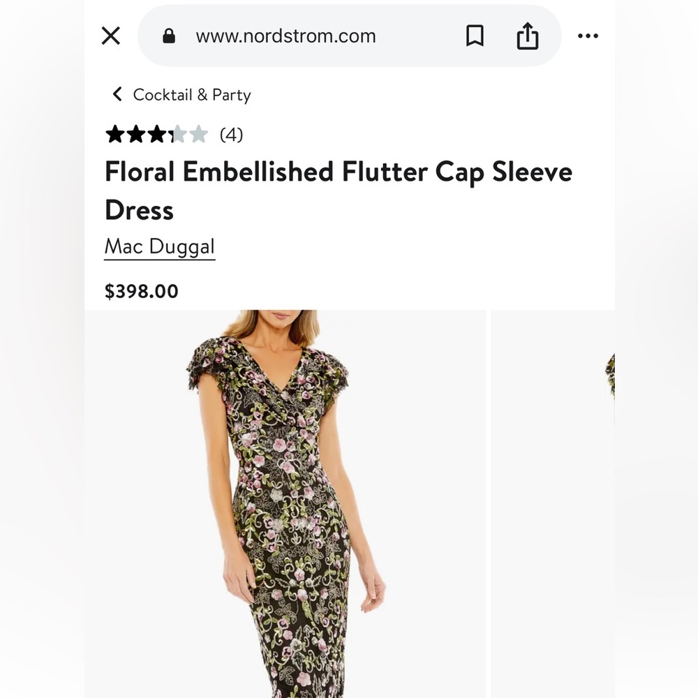 Mac Duggal Black Floral Embellished Flutter Cap Sleeve Dress - Picture 3 of 10